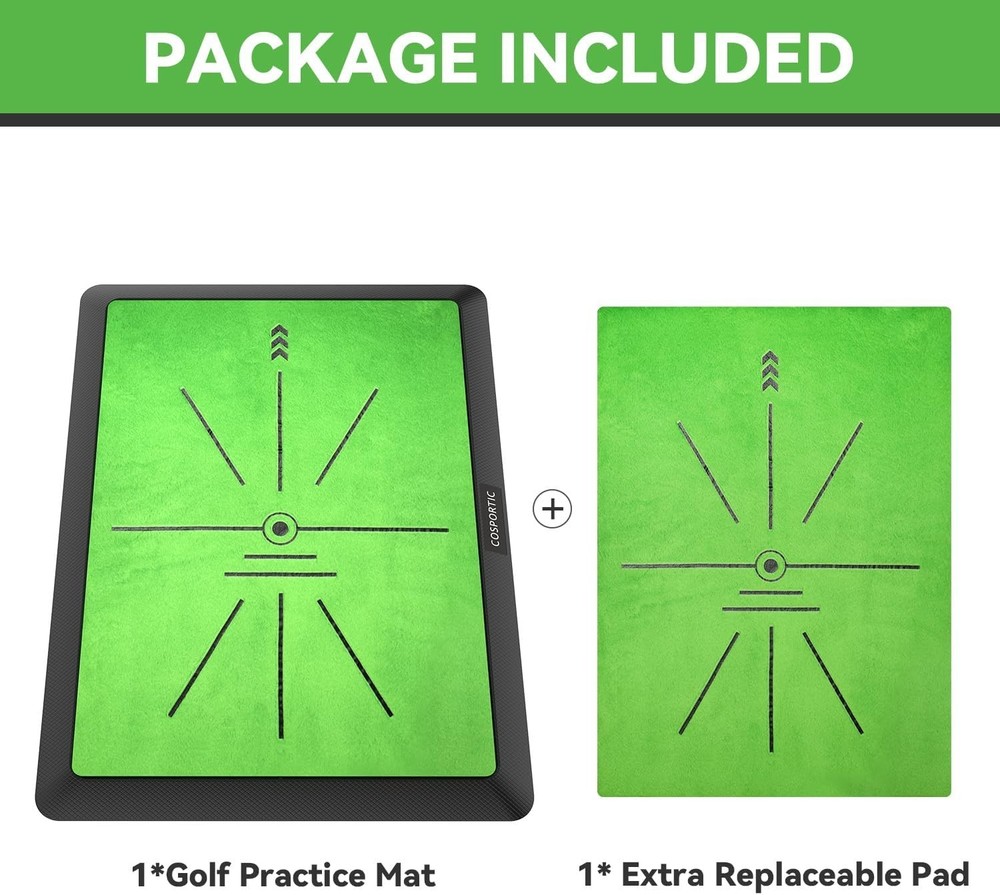 Golf Hitting Mat 16"x12" with Replaceable Velvet Surface for Swing Feedback