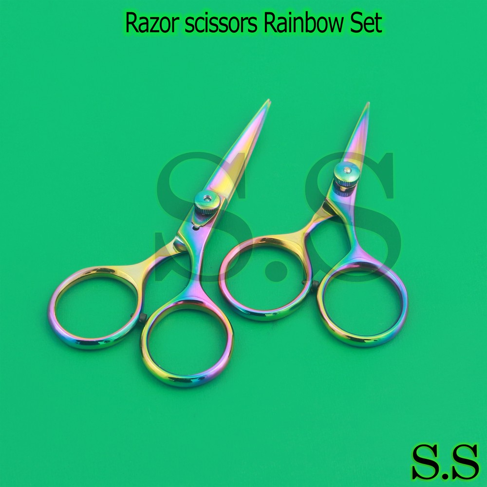 Razor scissors 4" & 5" set Rainbow plasma coating super sharp blades fly,BTS-08