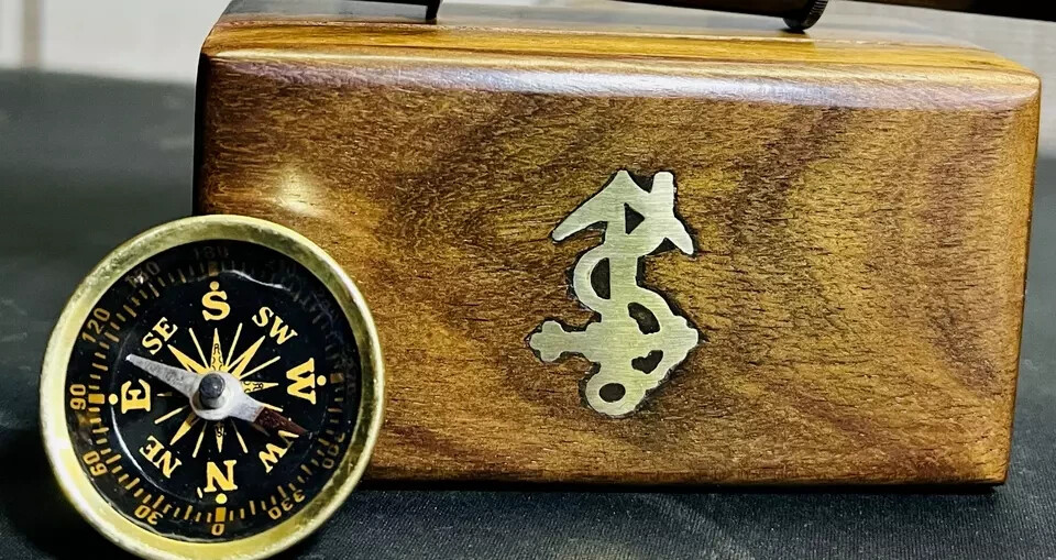Box Wooden Brass Compass Telescope Antique Nautical Gift Marine Vintage Gift