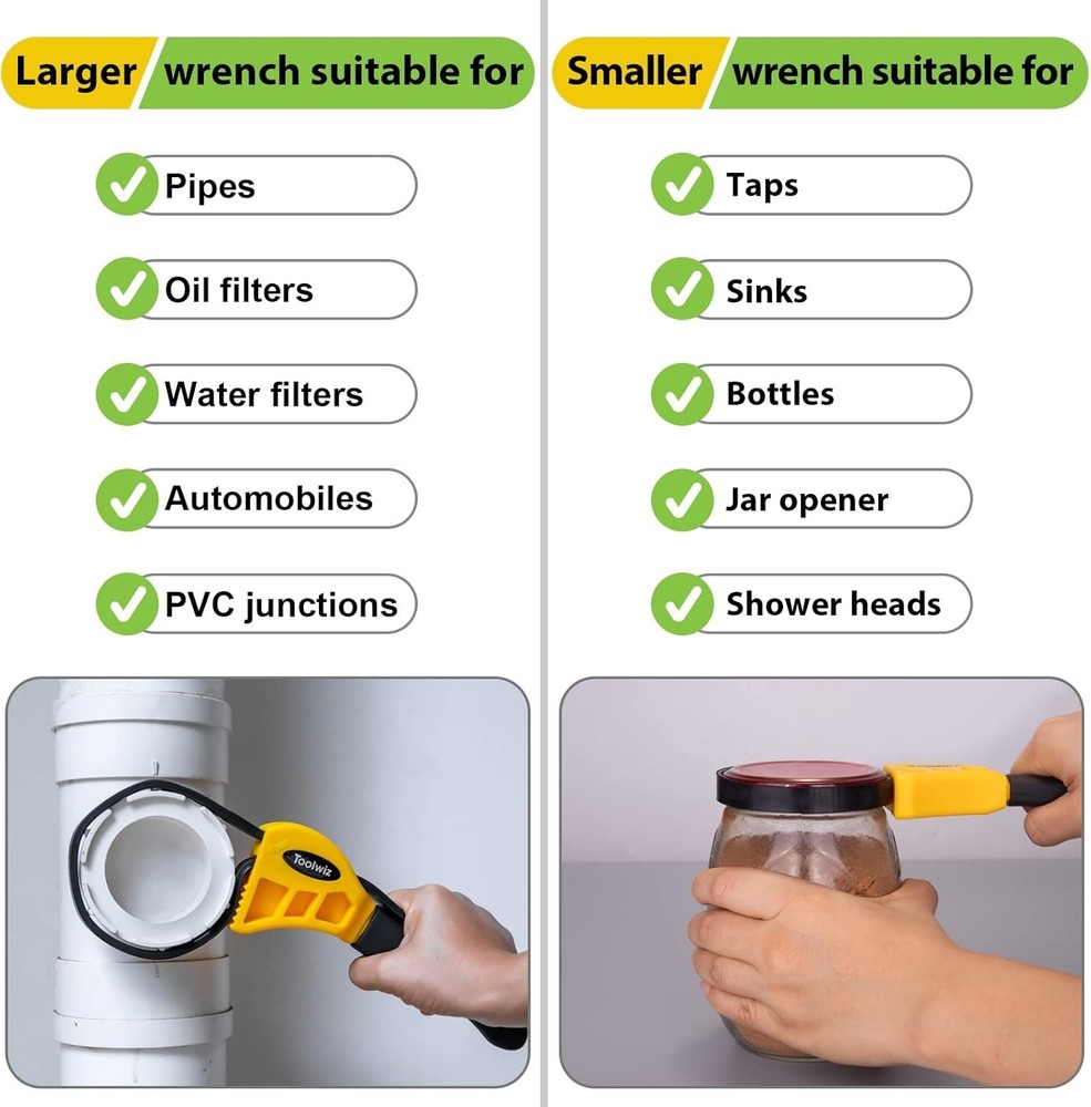 Adjustable Yellow Rubber Strap Wrench Set: 19.7 & 24 Inch for Mechanical Use