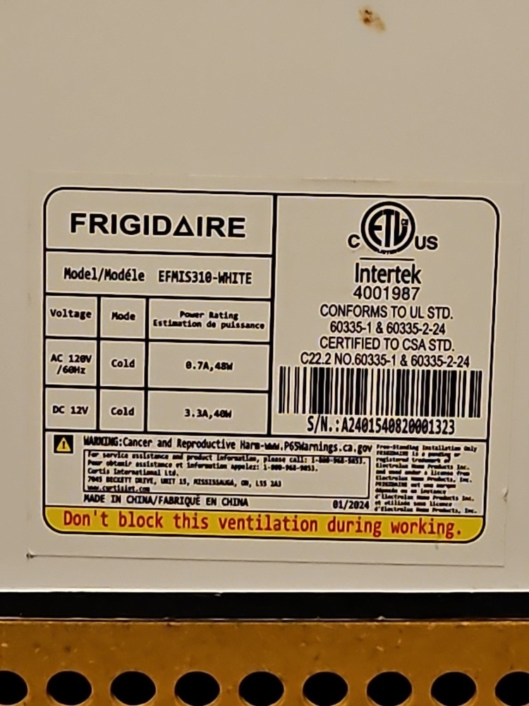 Fridgidaire Personal Mini Cooler/Refrigerator, Model Efmis310-white