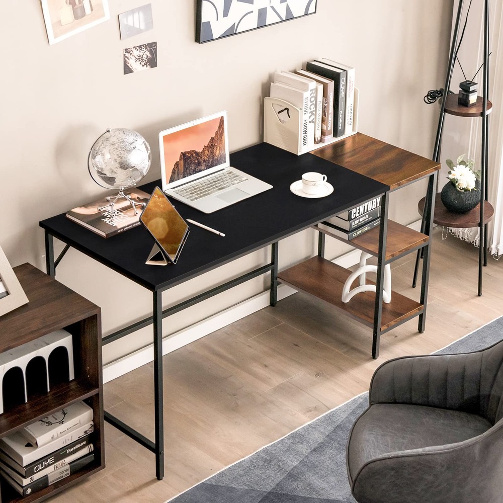 Multifunctional Computer Desk, Industrial Study Writing Desk w/Removable Stor...