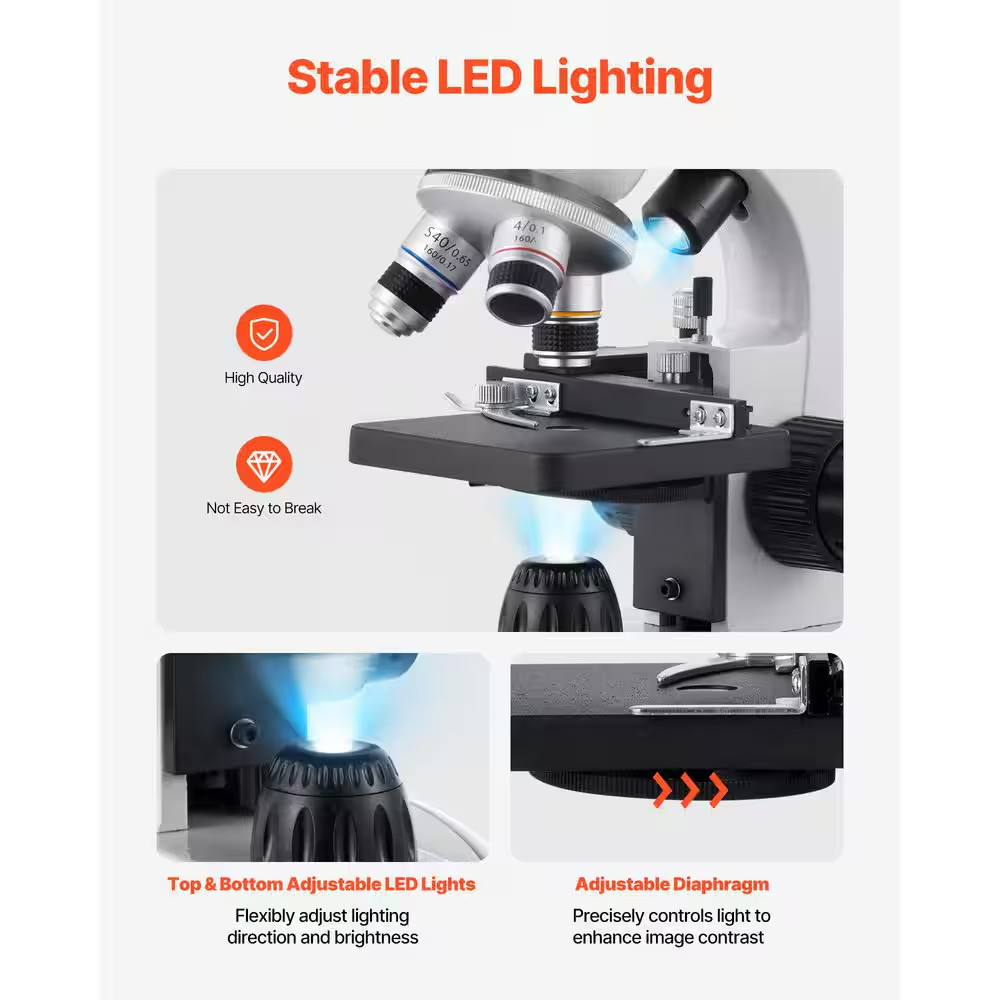 Compound Binocular Microscope, 40-2000X Magnification, Professional Compound Mic