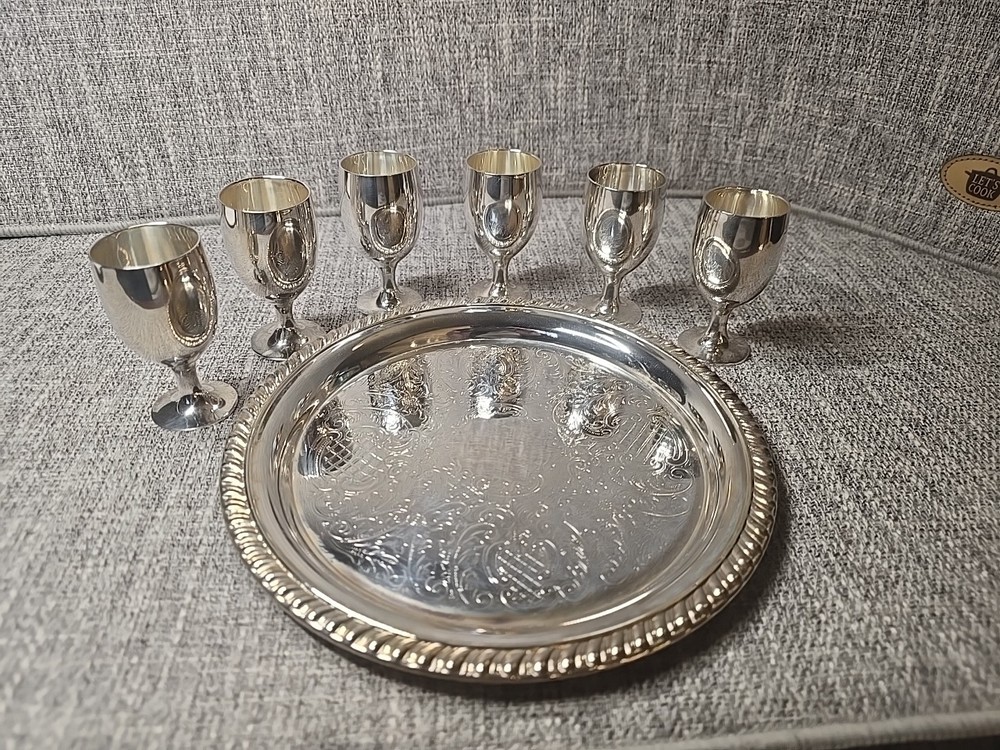 Leonard Silverplate Tray and Goblets Set