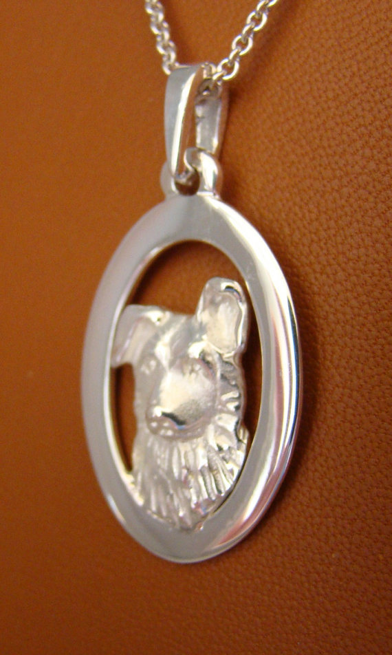 Sterling Silver German Shepherd Puppy Head Study On A Vertical Oval Frame