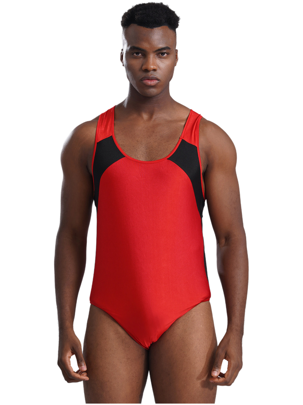 Men's Sleeveless U Neck Leotard Bodysuit Wrestling Singlet Swimming Jockstrap