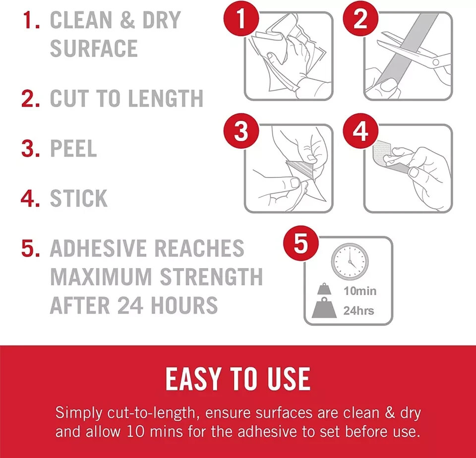 New Sticky Back Tape Self Adhesive Hook Loop Black VELCRO Brand Waterproof US