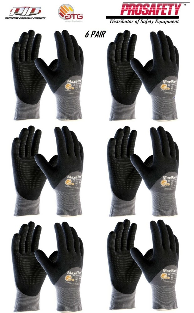 6 PR. Lightweight 34-845 MaxiFlex Dotted Nitrile Coated Construction WORK GLOVES