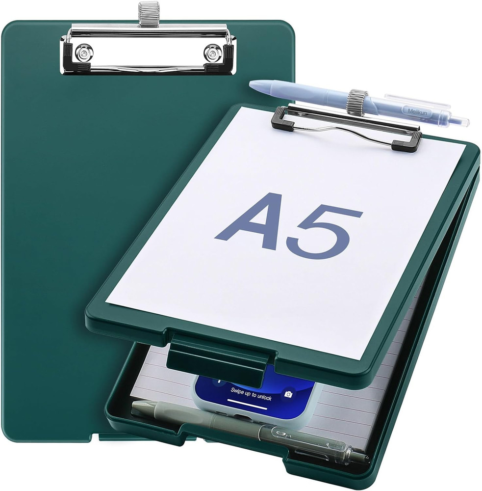 Small Clipboard with Storage, A5 Clipboards with Pen Holder, Mini Plastic Cli...
