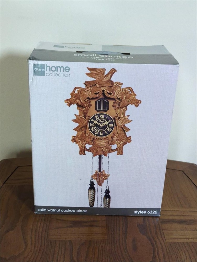 JCPenney Home Collection Solid Walnut Cuckoo Clock Style 6320 Black Forest Style