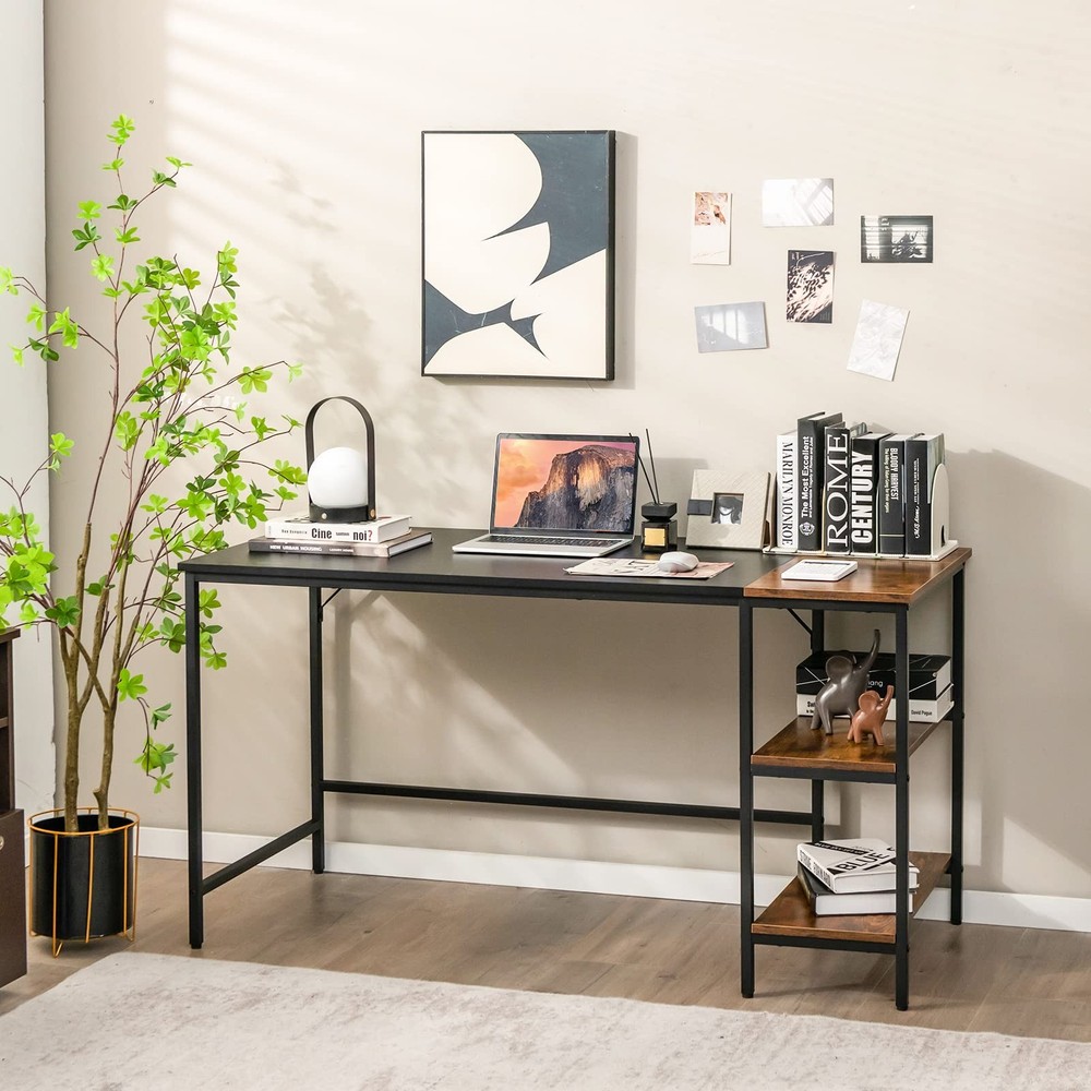 Multifunctional Computer Desk, Industrial Study Writing Desk w/Removable Stor...