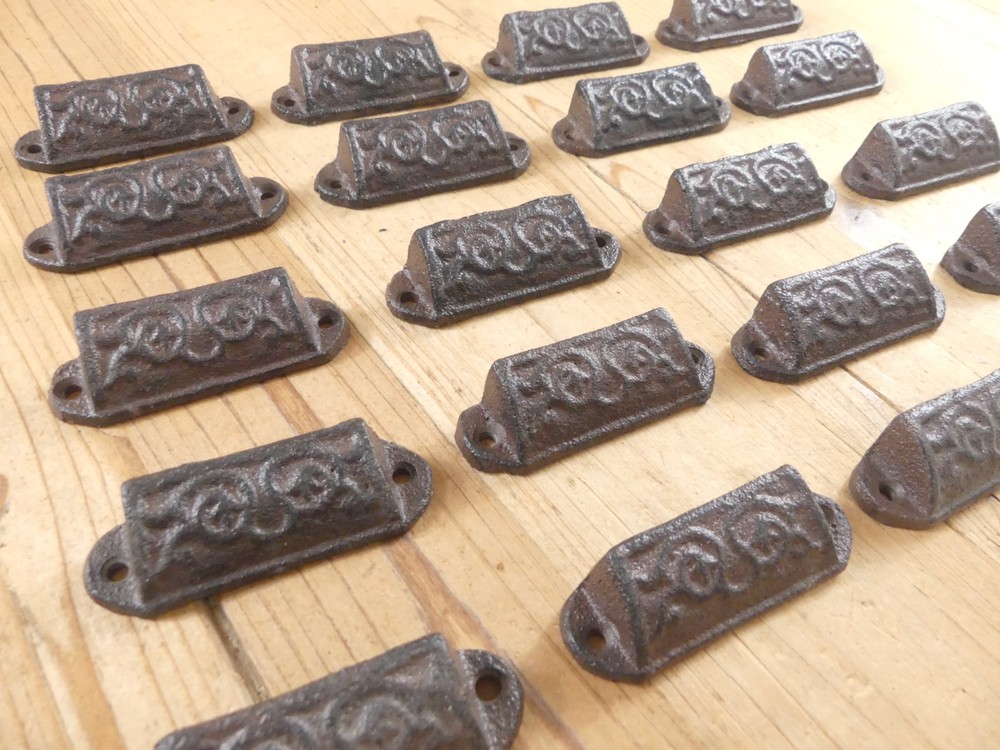 20 Cast Iron Brown Ornate Pulls Drawer Cabinet Handles Rustic Vintage Look Knobs