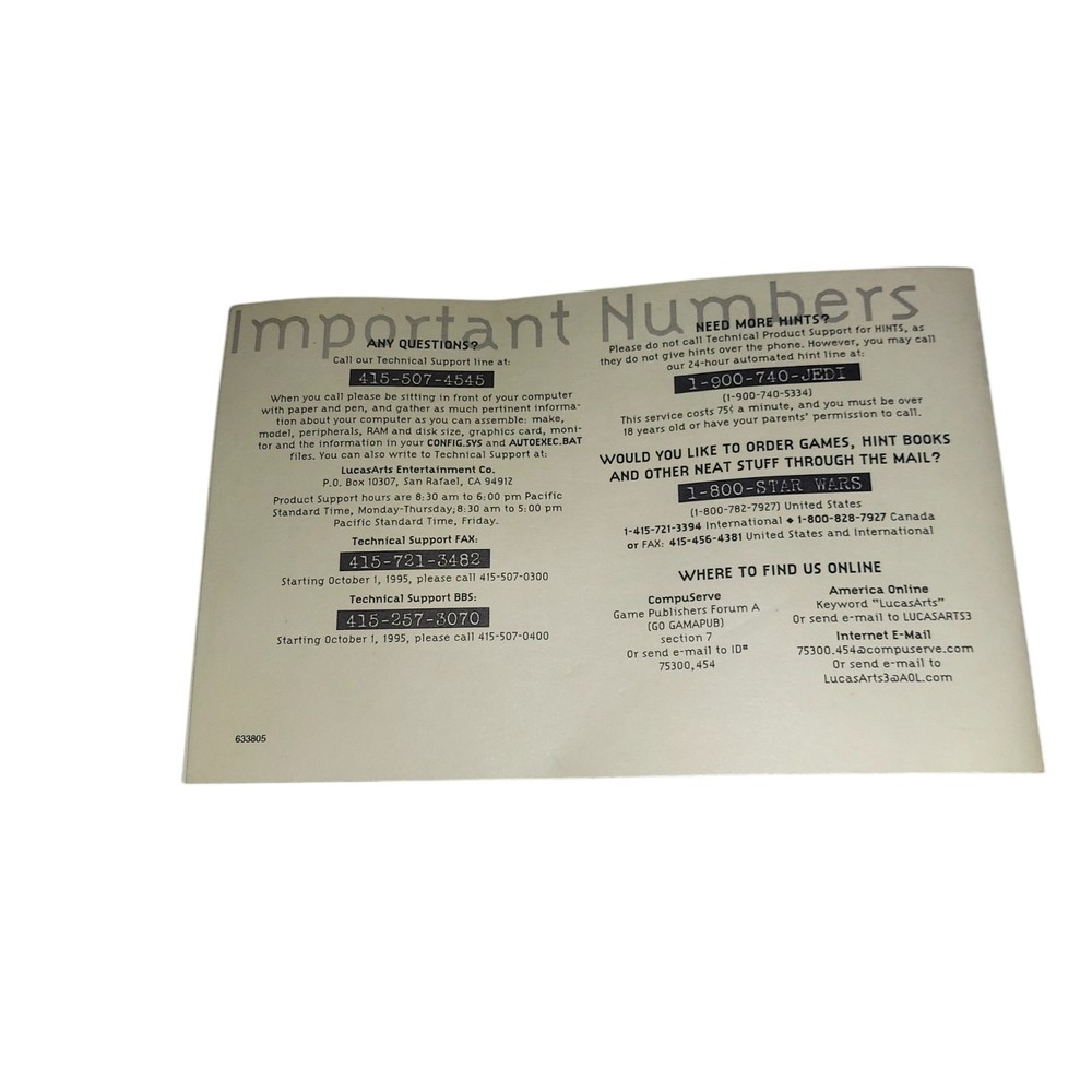 Star Wars Dark Forces Manual Coded Transmissions MANUAL ONLY US3