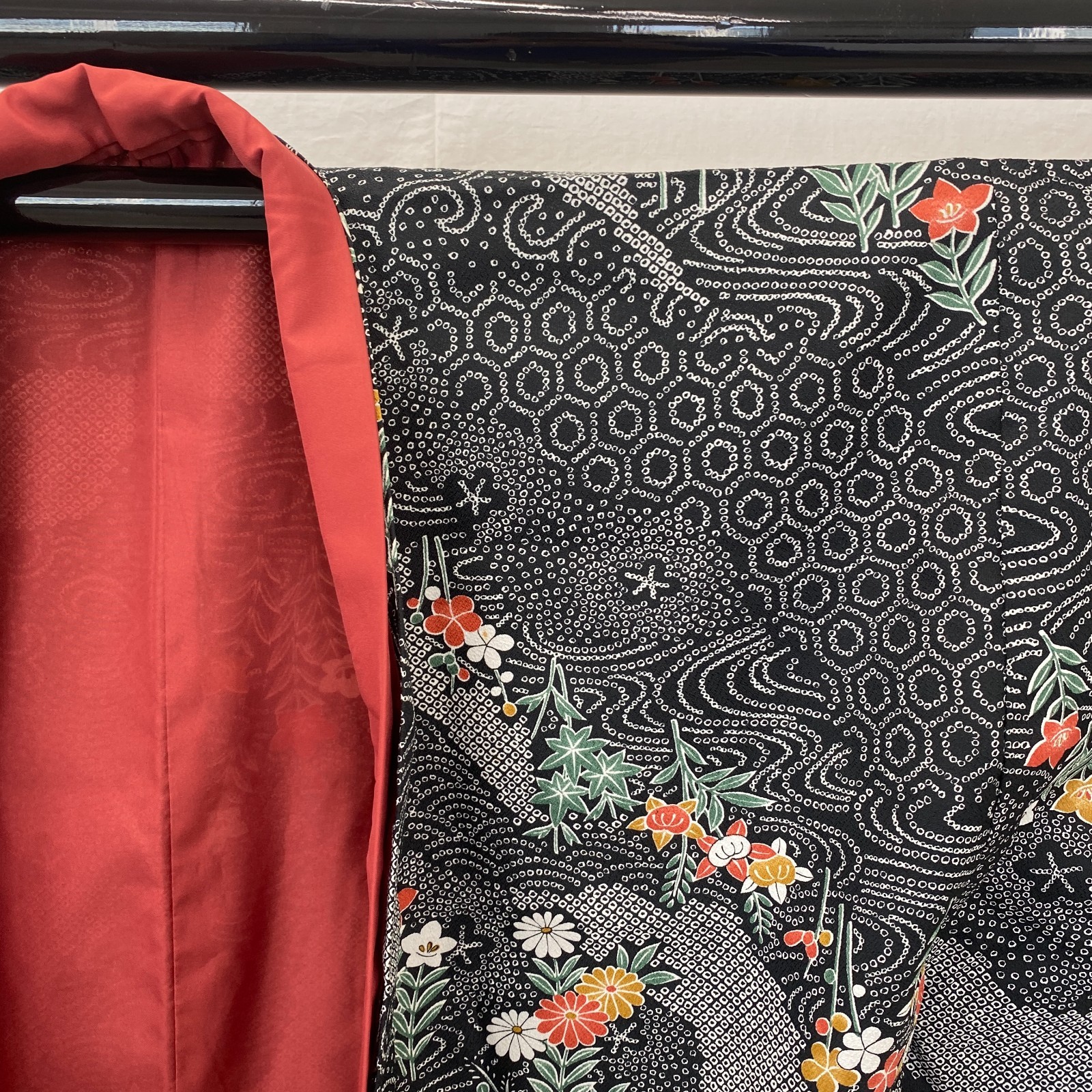 Japanese Vintage Kimono Haori Jacket Polyester Black Traditional Authentic