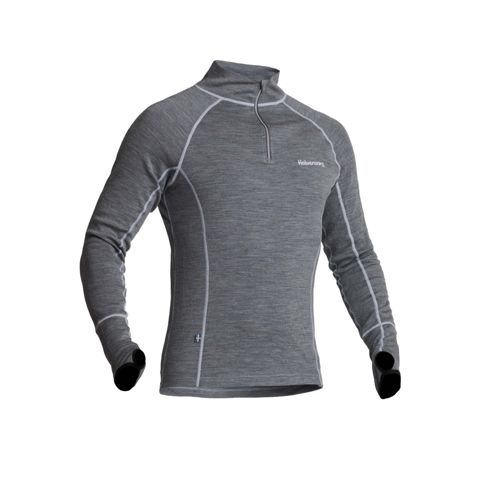 Halvarssons Warm Polo Merino Wool Base Layer Top - Grey