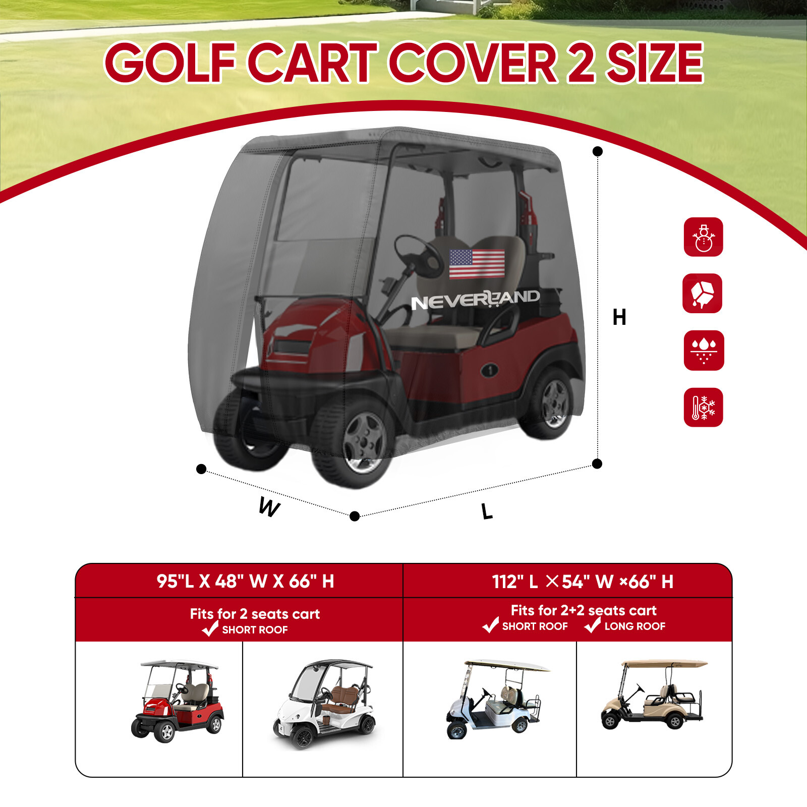 Heavy Duty Waterproof Golf Cart Cover Tarp 4 Passenger for EZGO Club Car Yamaha