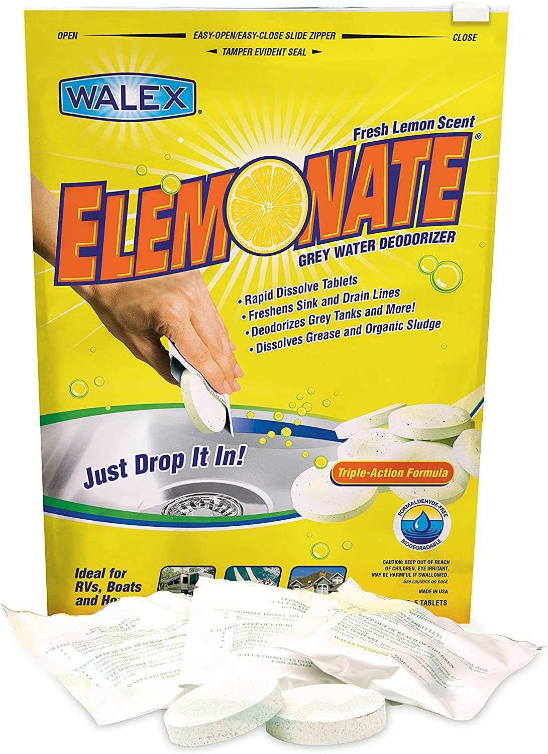 Walex ELEMBG Elemonate Fresh Lemon Scent Grey Water Deodorizer Drop Ins 5 Pack