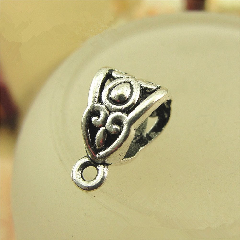 ALIMITOPIA 100pcs Alloy Beads Bails Connector for DIY Necklace Small, Silver