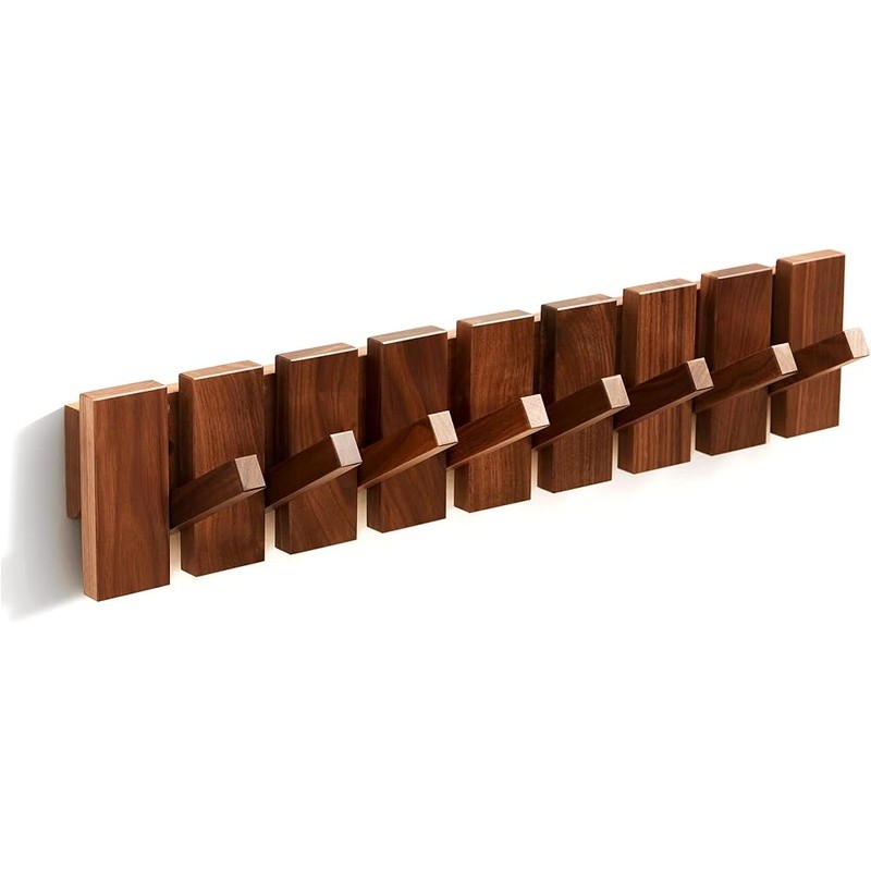 Handmade Wood Coat Rack Wall Mount Solid Walnut Piano Keys Design Space Saving