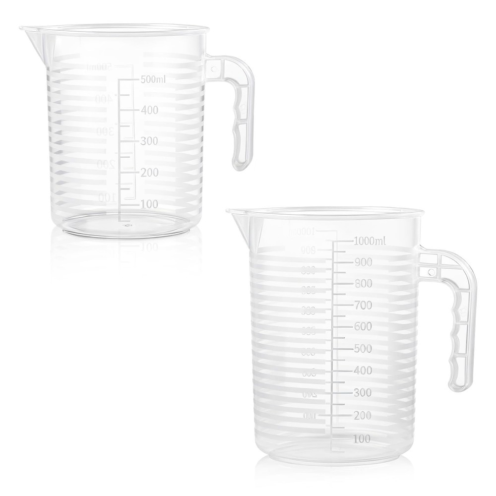 AskBed 2 Pack Measuring Cup Set, Includes 500Ml and 1000Ml Extra Large, Clear
