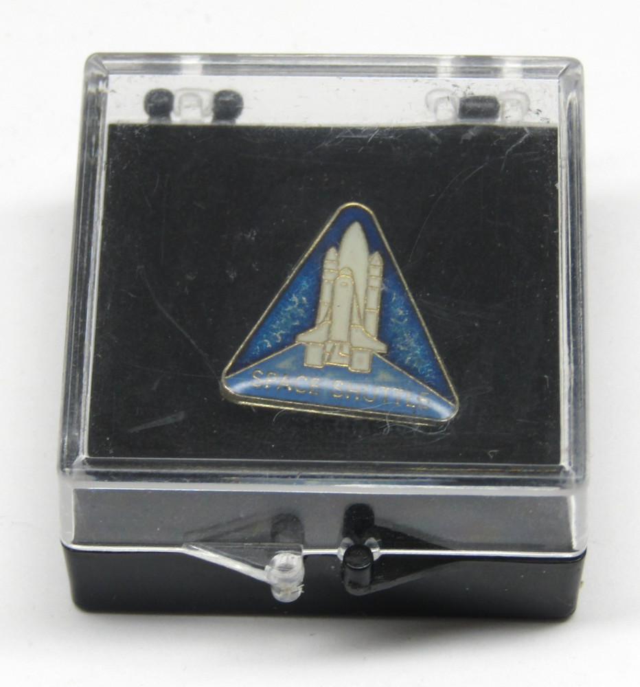 Vintage Space Shuttle Lapel Pin Blue Triangle Space Program Pinback With Case