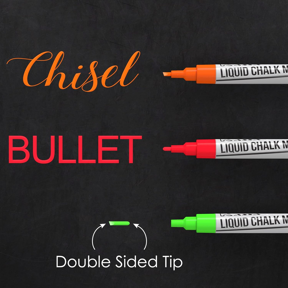 10-Pack Neon Multicolor Chalk Markers | Includes Reversible Bullet & Chisel Tips