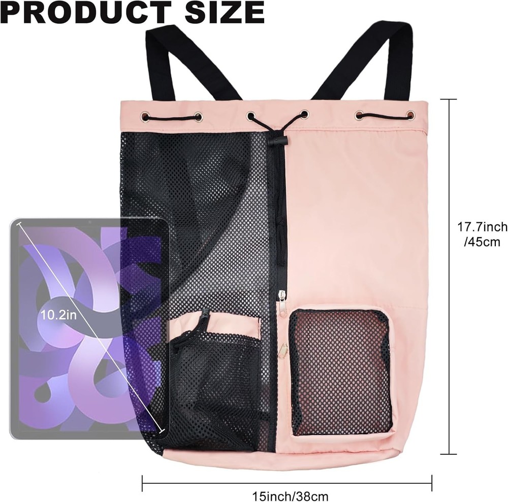 Mesh Beach Backpack with Wet Pocket Drawstring Pool Bag Waterproof Swimming B...