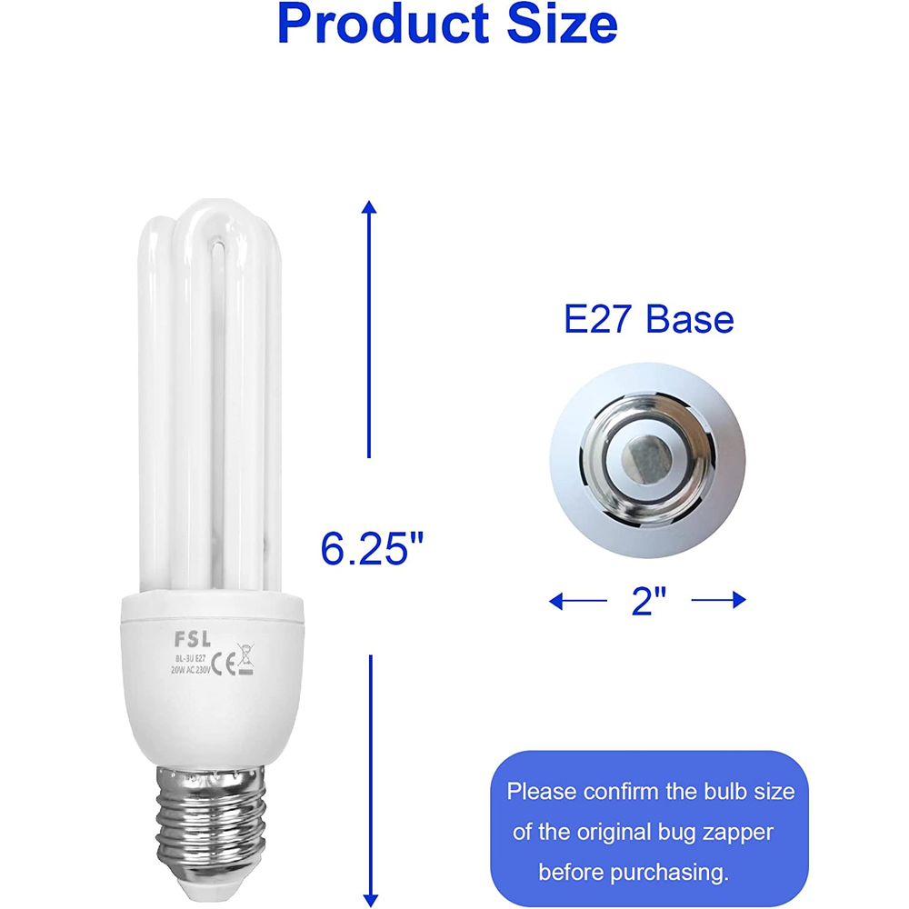 2 Pack 3U 20W Replacement Bulbs for 20W Bug Zapper with E27 Base Universal new