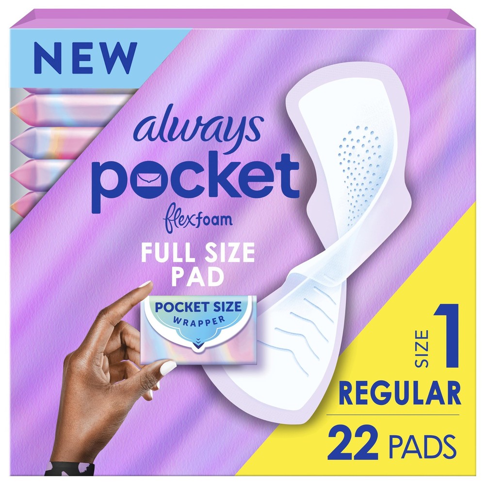 Always Pocket Flexfoam Pads with Wings 22 Count Size 1 Regular
