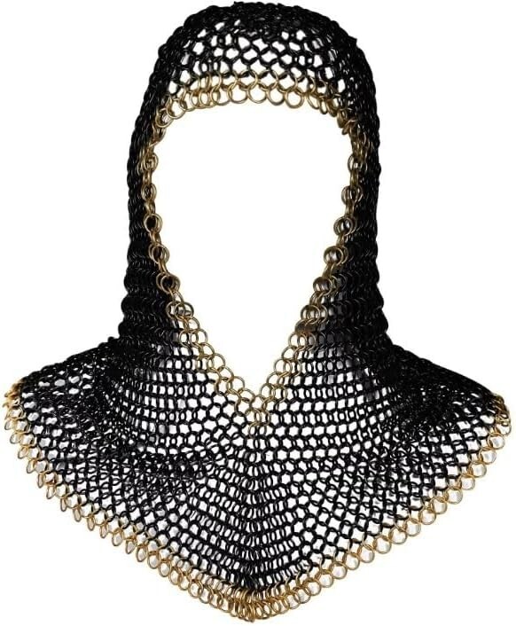 Medieval Warrior Chainmail Two Tone Coif Armor, Black and Gold 18.75 Inches