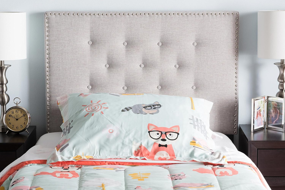Modern Greyish Beige Twin Headboard - Windsor Upholstered Design