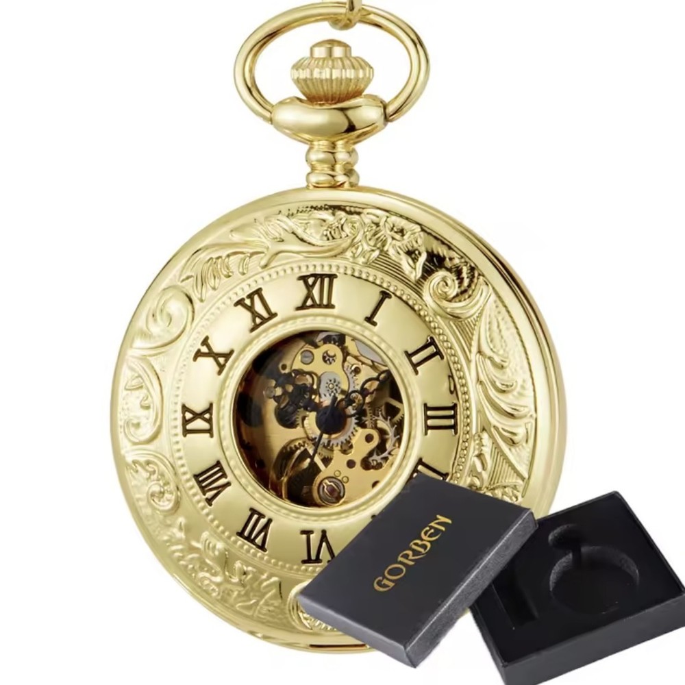Golden Double Face Mechanical Pocket Watch