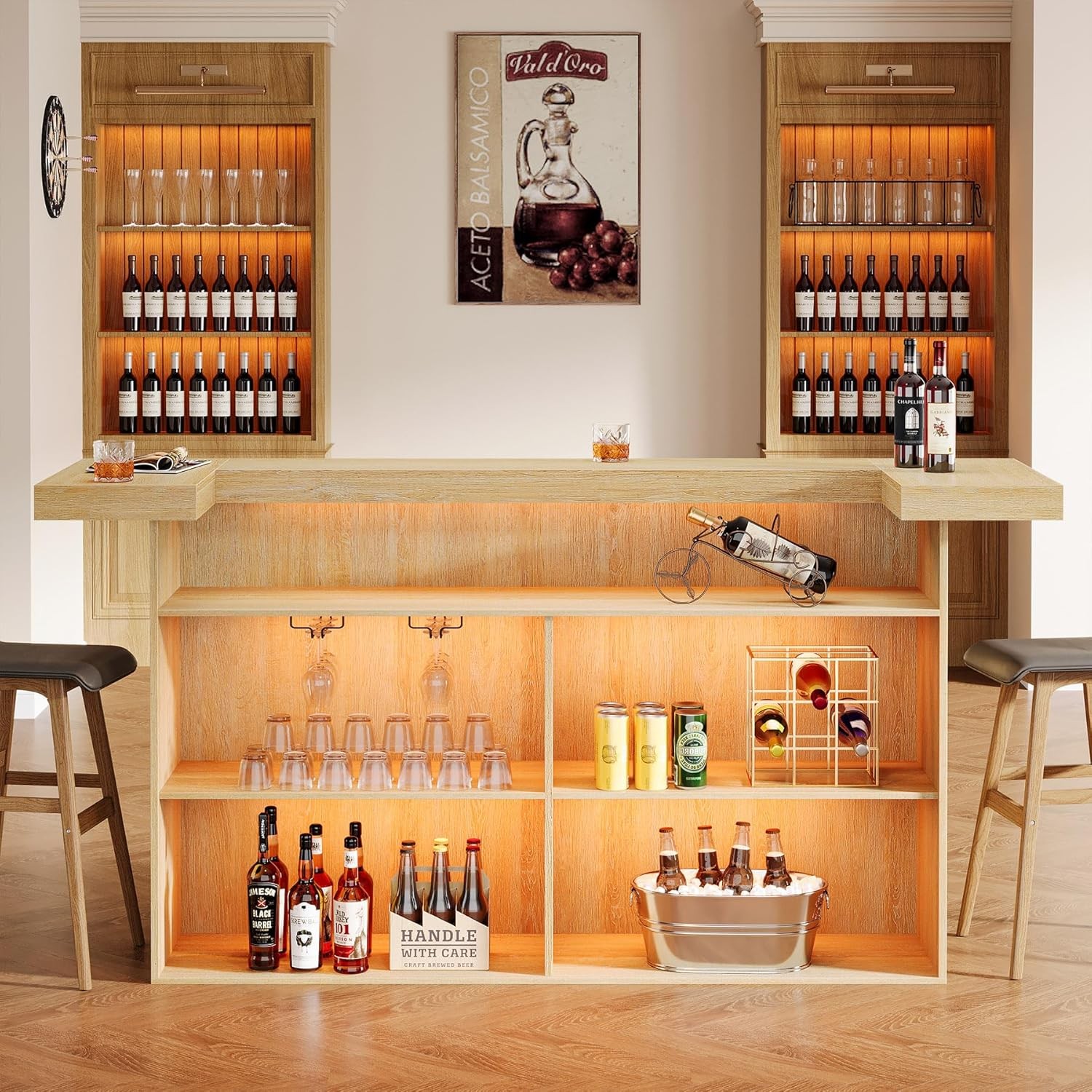 4-Tier Bar Table, 70.9-Inch Large Wooden Home Bar Unit for Home, Patio, Basement