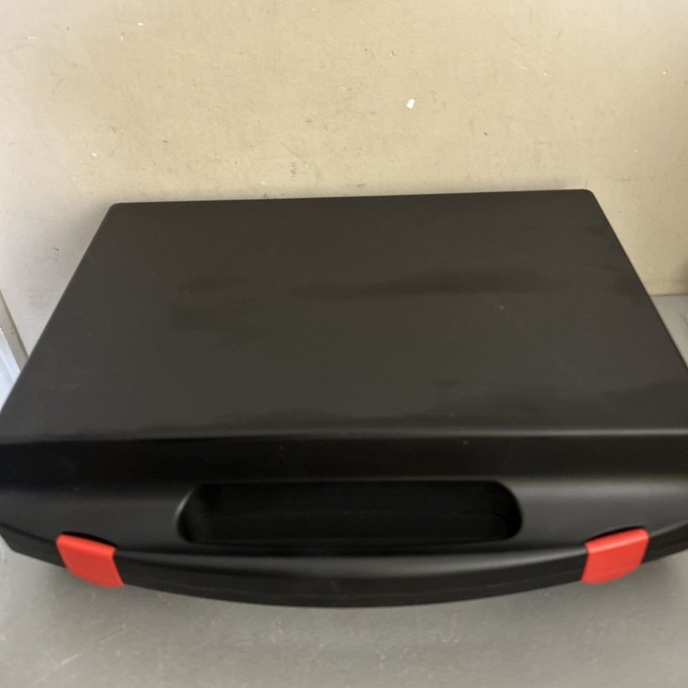 Plastic portable storage or tool box with red snap locks