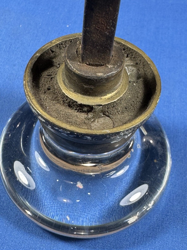 Pair C.1920 Glass Door Knobs ~ "X" Rosette, NO chips or cracks, Clean, Thin