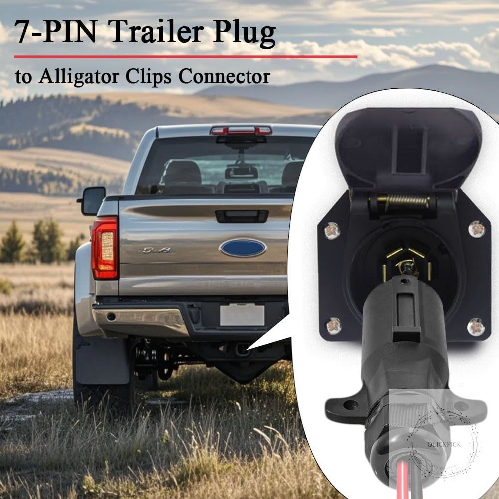 7 Way Power Access to Alligator Clips Cable 10AWG 7 Pin Trailer Plug to Crocodil