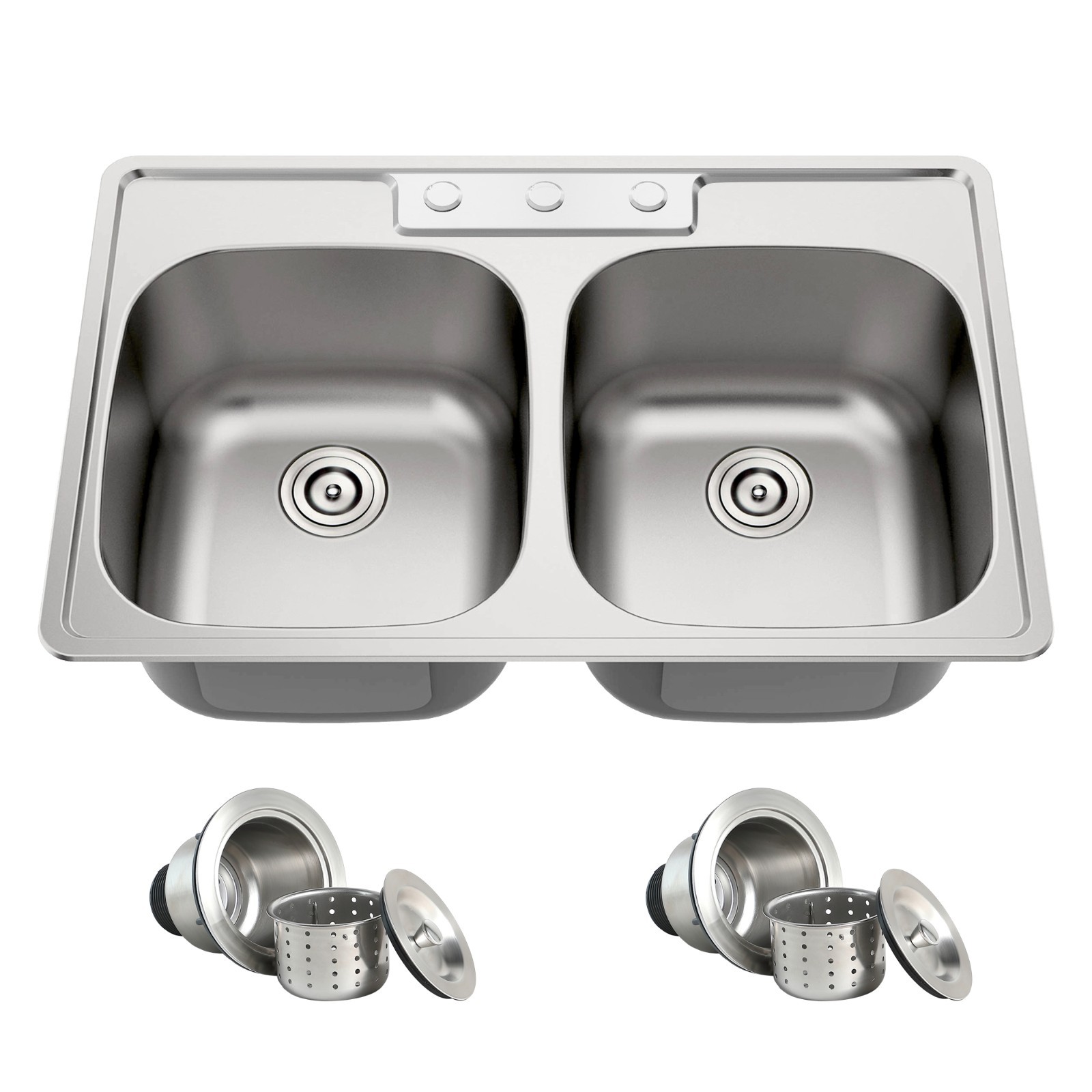 Quikore 33 Inch Topmount Drop In 33x22 Double Bowl 18 Gauge Stainless Steel Sink