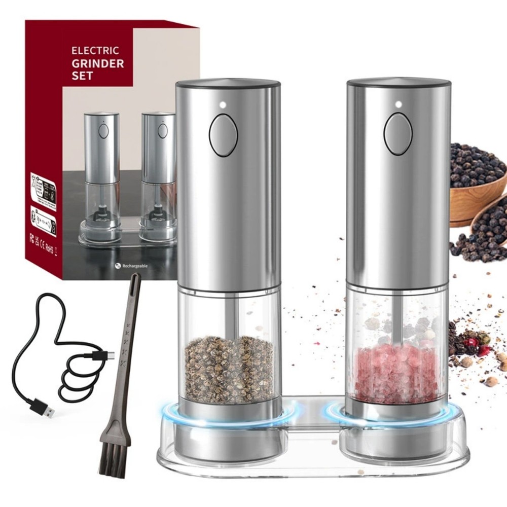 Electric Salt Pepper Grinder Set with Storage Base Automatic Mill Grinder 2Pack