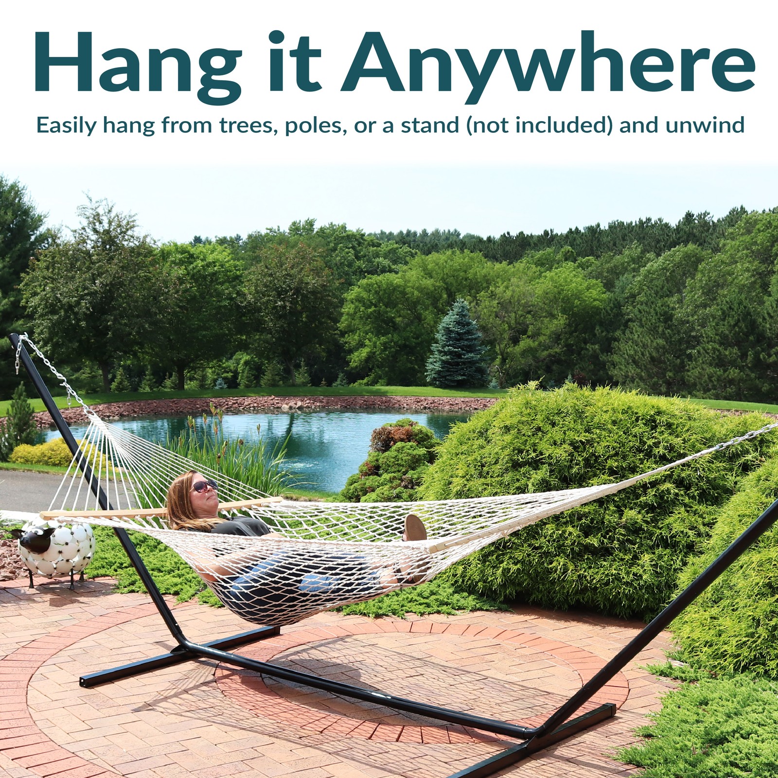 2-Person Cotton Rope Hammock with Spreader Bars - Natural by Sunnydaze