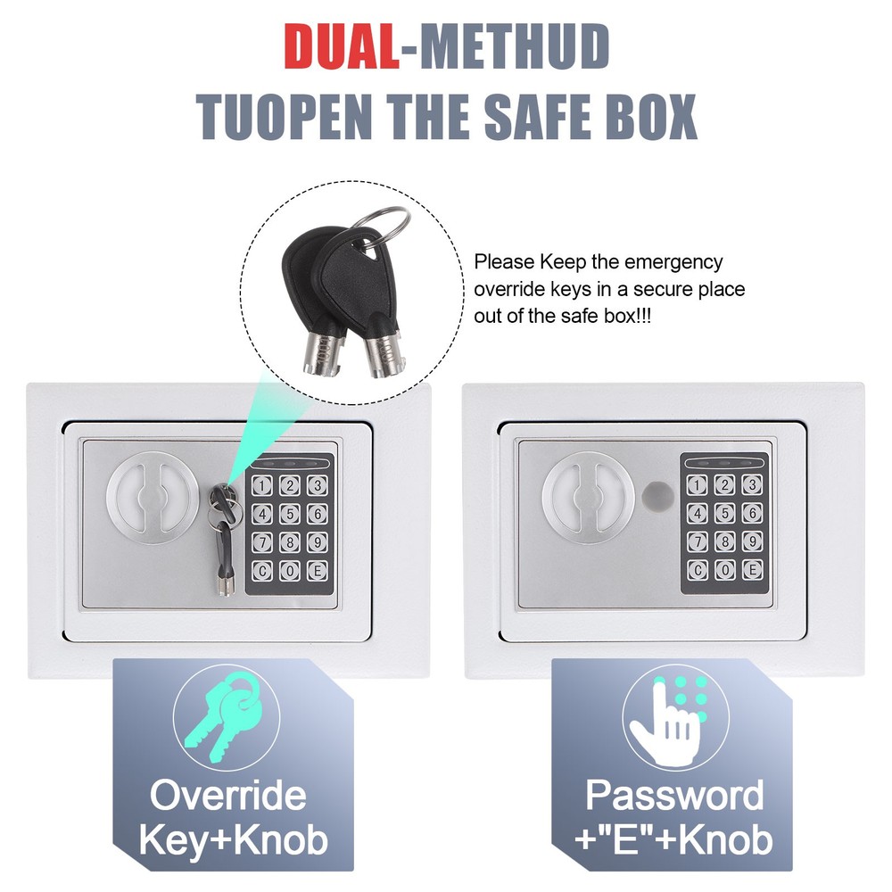 Small Safe Box Security Safe Box with Combination Lock Alarm System White