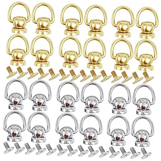 30Pcs Brass Rivet Button Ball Studs Rivets D Ring 360 Rotatable for Gold silver