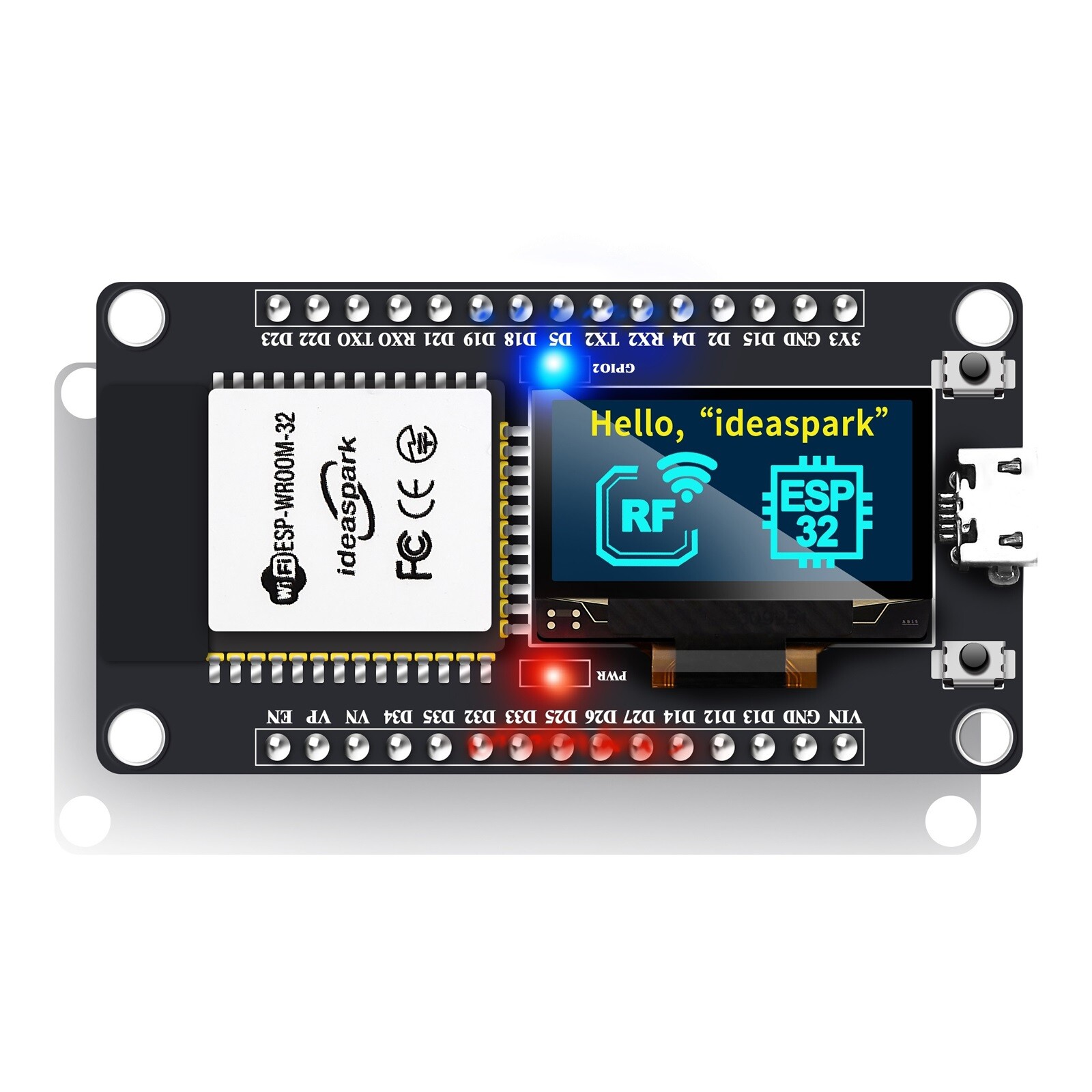 ideaspark® ESP32 Development Board with 0.96 Inch OLED Display,CH340,WiFi+BLE