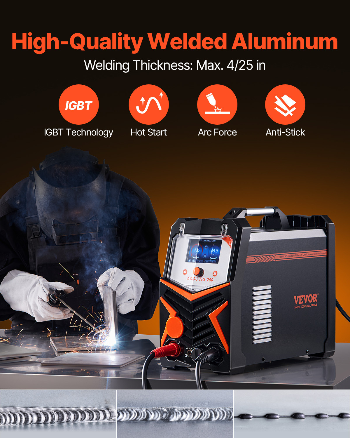 VEVOR TIG Welder 6-In-1 AC/DC Welding Machine Pulse Spot MMA Stick IGBT LED