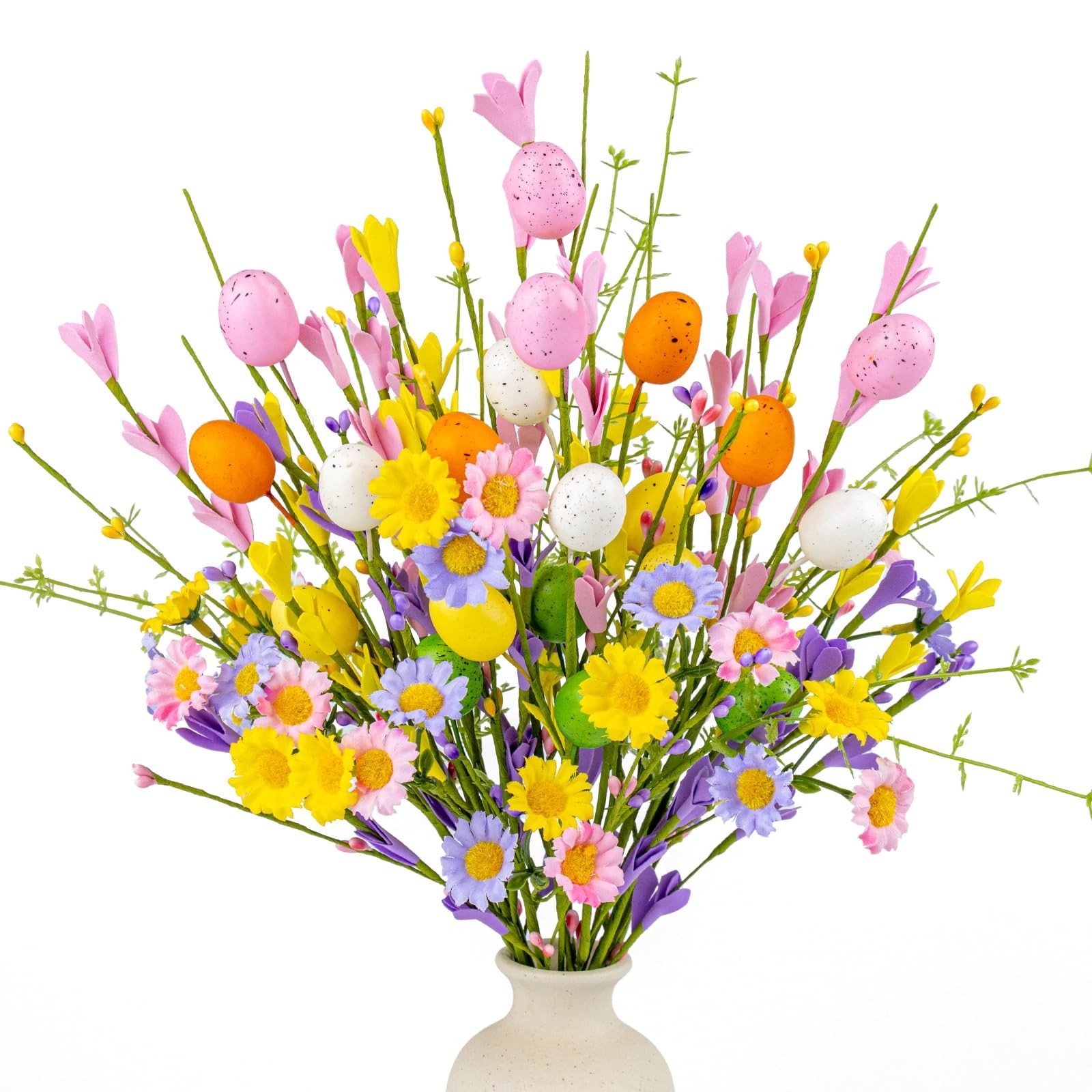 FloralElegance Artificial Easter Flowers with Eggs 10 Pack Multi Color