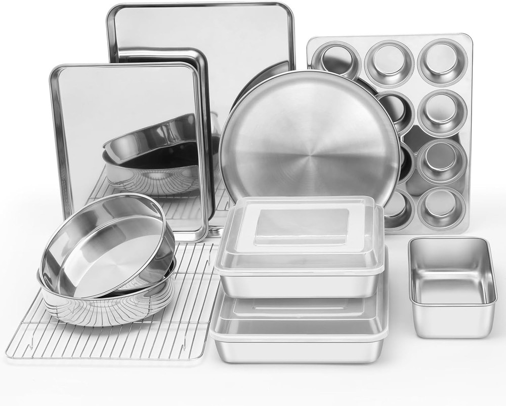 12-Piece Bakeware Sets Stainless Steel Baking Pan Set Includes Cookie Sheet