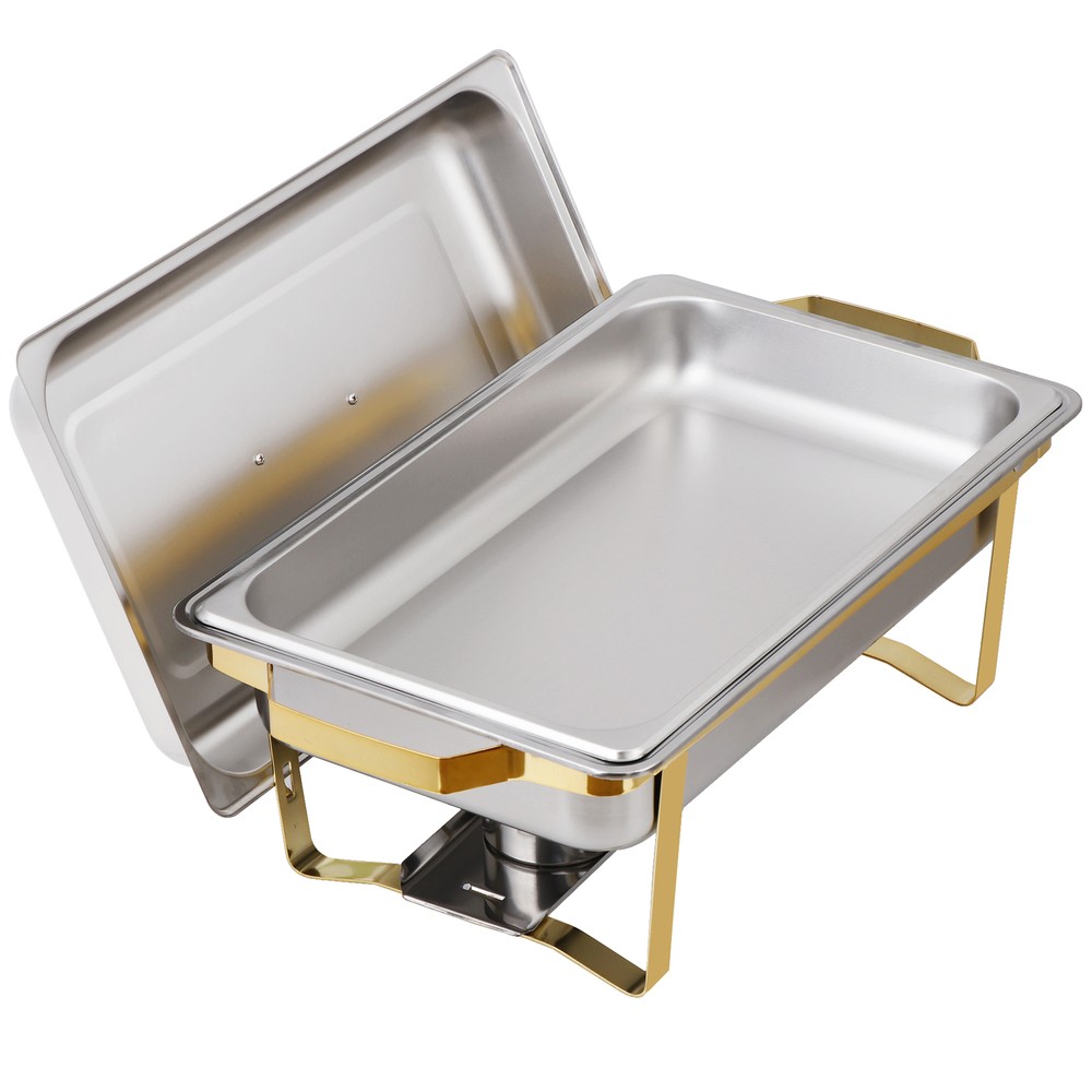 4X Rectangular Chafing Dish Buffet Set Elegant Gold and Silver with Complete Set