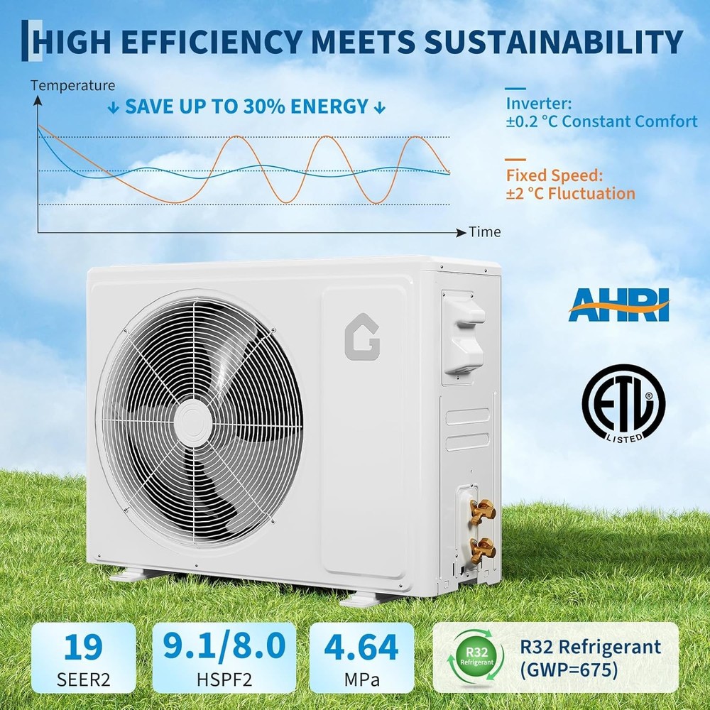 🔵12000 BTU Ductless Mini Split Air Conditioner Heating & Cooling Systems 19 SEE