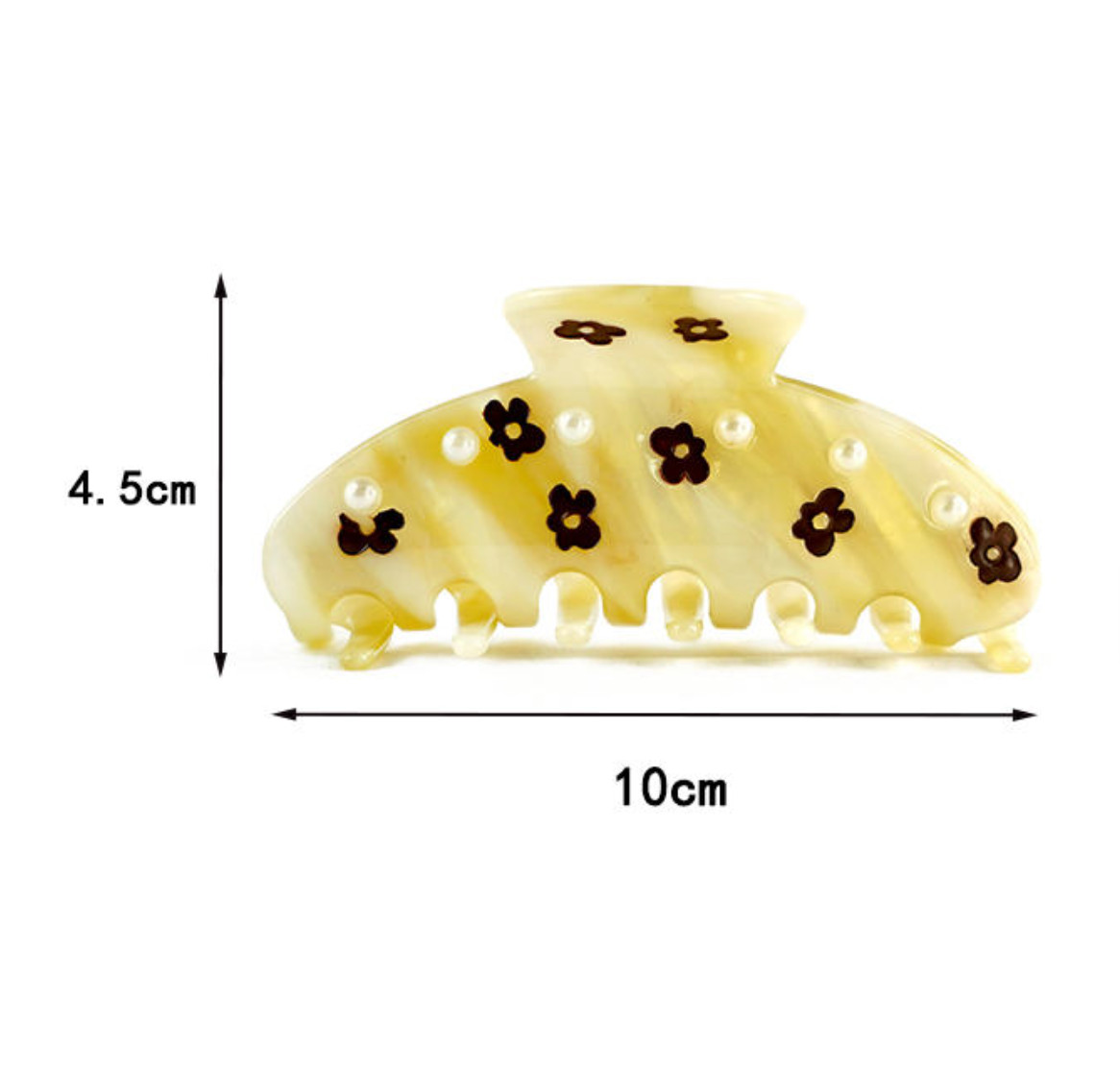 Yellow Half Moon Brown Flower Hair Claw Stick Pearl Elegant Acetate Hair Clip