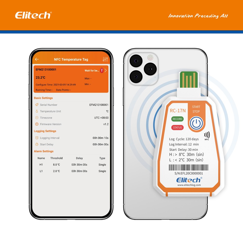 Elitech RC-17N NFC SingleUse Disposable USB Temperature Data Logger PDF -22～158℉