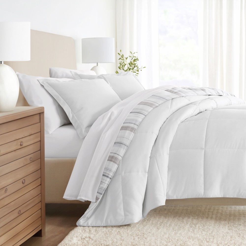 Kaycie Gray Striped Patterned Reversible Comforter Set